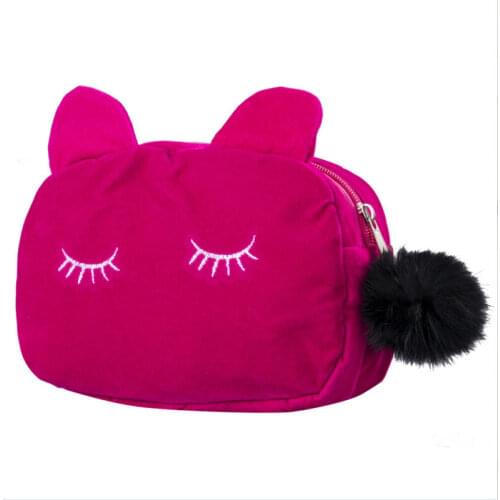 Beauty cosmetic organizer bag Pure black Cute cat prints Cosmetic Bag Fashion Women Brand makeup bag