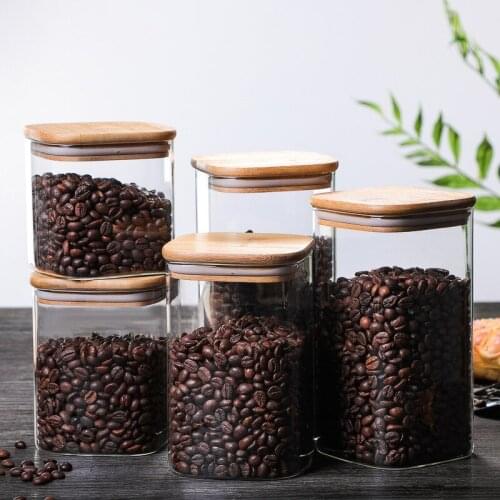 Square Transparent Glass Sealed Storage Jar Kitchen Seasoning Storage Container Milk Powder Coffee Bean Candy Jar Art Decoration
