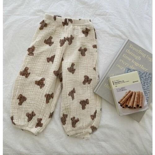 Ins Hot Sale Kids Girls Cute Cartoon Bear Pattern Cotton Pants