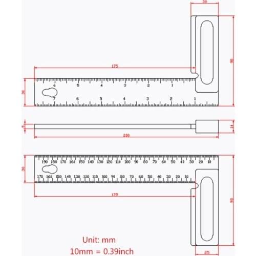 200mm L-Square Angle Ruler 90 Degree Hole Positioning Measuring Ruler Scriber