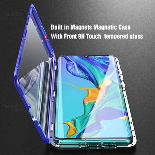 Magnetic metal double sided case for Huawei P40 Lite P30 Lite Y9 Prime cover tmepered glass case on honor 9x y9s 10 20 Lite Pro