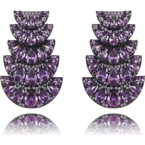 GODKI Jimbora Trendy Purple Dangle Earrings Bridal Cubic Zirconia Earrings Original Brand Statement Earrings Fashion Jewelry