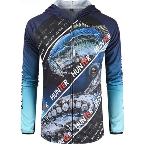 Men Long Sleeve Sun Protection Fishing Clothing New Fishing Hoodie with Pocket UPF 50 Big Size Clothes Outdoor Sport Shirt