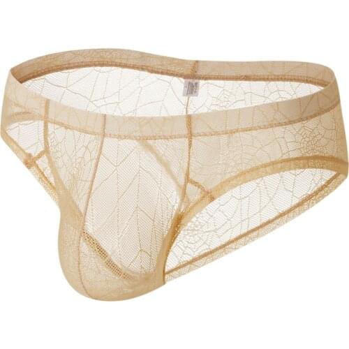 Mens Underwear Silky Breathable Sexy Convex Thin Ice Silk Exposed Half Hips Low Waist Male Small Boxer Pouch Transparent Bikini