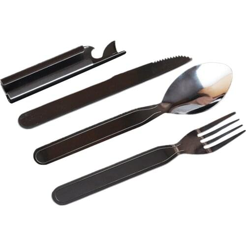 4 Piece Camping Utensil Set Stainless Steel Spoon Fork Knife Combo with Bottle Opener for Outdoor Use