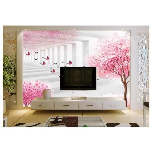 3D wallpaper custom mural 2015 Romantic dream pink abstract 3 d setting wall trees beauty non-woven wall paper home decoration