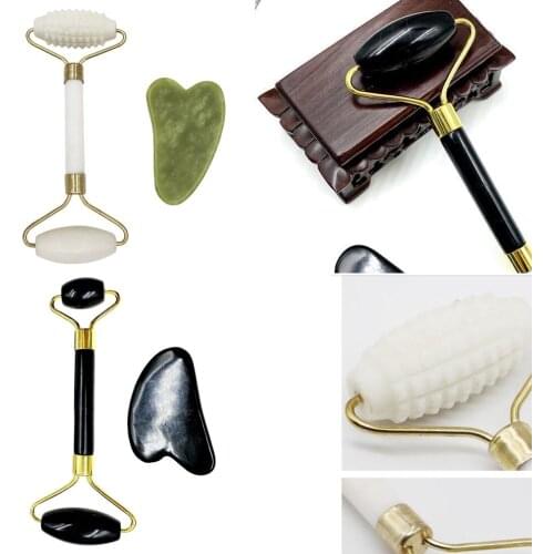 Jade Face Roller Gua Sha Massage Tool Set for Skin Lift Reduce Wrinkles Face Gua Sha Massage Tool Face Roller