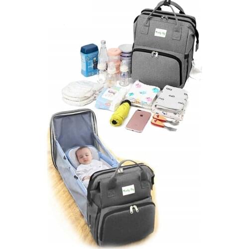 New 2021 Baby Nursing Bag Functional Baby Bag with Bed Liquid Proof Stroller Suspended Mother Bag Baby Care Bag with Bed