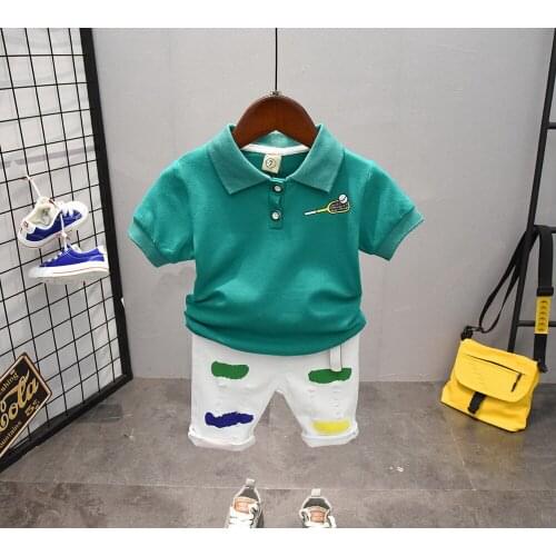 New Summer Baby Boys Fashion Suit Childrens Casual SLapel T-shirt + shorts Cotton 2pcs Sets Childrens Clothing