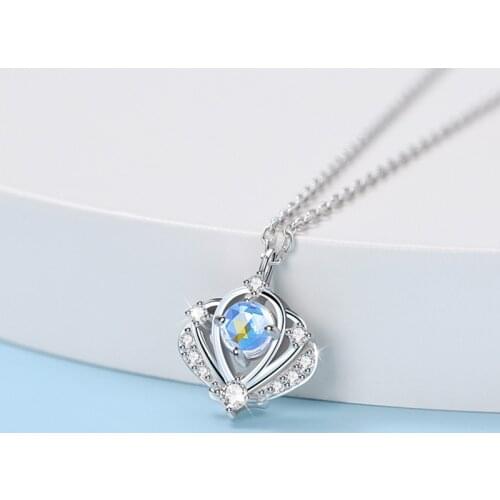 925 Sterling Silver Moonstone Crown Charm Pendent Necklace For Women Girls Party Wedding Fashion Jewelry Choker dz243