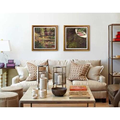 Landscape framesless canvas painting scenery Claude Monet Water-Lily Pond, Symphony in Rose c.1900 La Barque Japanese bridge