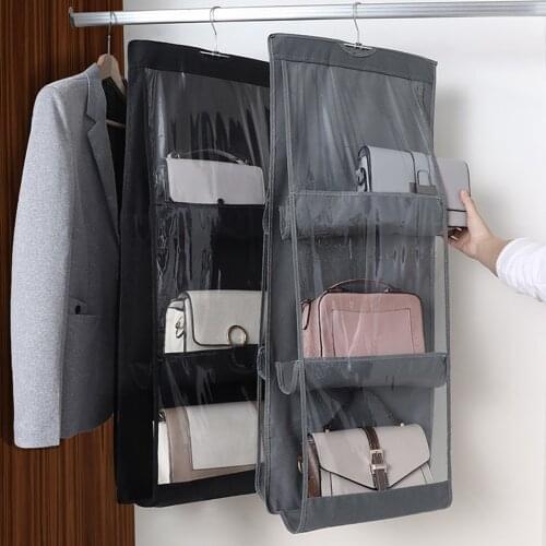 6 Pocket Hanging Handbag Organizer for Wardrobe Closet Transparent Storage Bag Door Wall Clear Sundry Shoe Bag with Hanger Pouch
