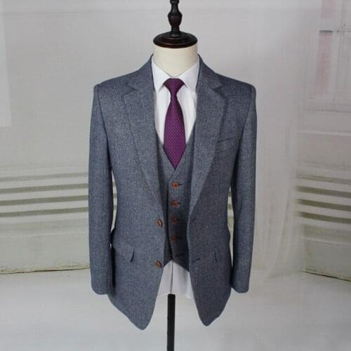 Latest Coat Pant Designs Winter Smoking Grey Tweed Men Suit Jacket Prom Tuxedo Slim Fit 3 Piece Custom Groom Blazer Suits Ternos