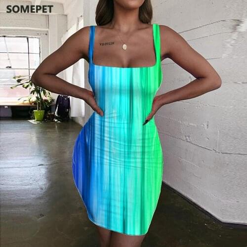 SOMEPET Rainbow Dress Women Colorful Sundress Abstract Ladies Dresses Psychedelic Vestido Sexy Womens Clothing Mini Evening