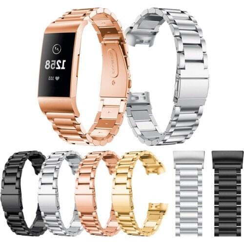 4 Colors Stainless Steel Watchbands For FitBit Charge 3 Replacement Strap Fashion Three Beads Hight Quality Watch Wrist Band