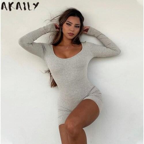 Akaily Sexy Ladies Summer Jumpsuit Long Sleeve Backless Wrap Short Jumpsuit Knitted Bodycon Clubwear Rompers Womens Jumpsuit