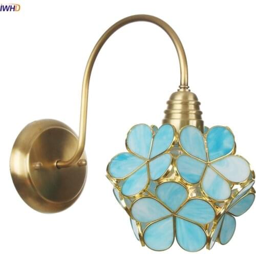 IWHD Bule Glass Copper Wall Lights For Home Lighting LED Stair Light Bedroom Porch Bar Nordic Modern Wall Lamp Aplique De Pared