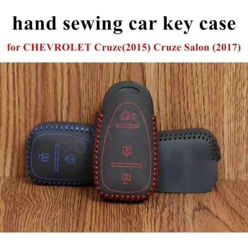 Only Red best quality Genuine leather car key case cover Hand sewing DIY fit for CHEVROLET Cruze(2015) Cruze Salon (2017)