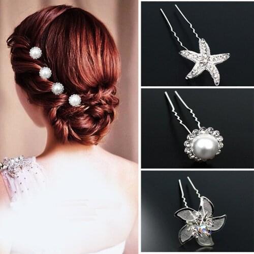 U Hair Sticks for Women Rhinestone Pearl Metal Bride Hairpins Bridesmaid Hair Pins Clips Wedding Party Hair Accessories Barrette