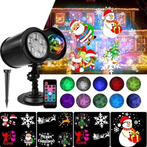 14 Patterns 10 Colors Water Wave Night Light 100-240V Waterproof Christmas Projector Lights 2-in-1 Porjector Lamp Bedroom Decor
