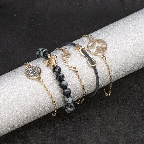 ZV 5Pcs/set Ethnic Style Bracelet for Women Summer Beach Multilayer Heart Chain Bracelet Beads Rope Party Gift for Best friends