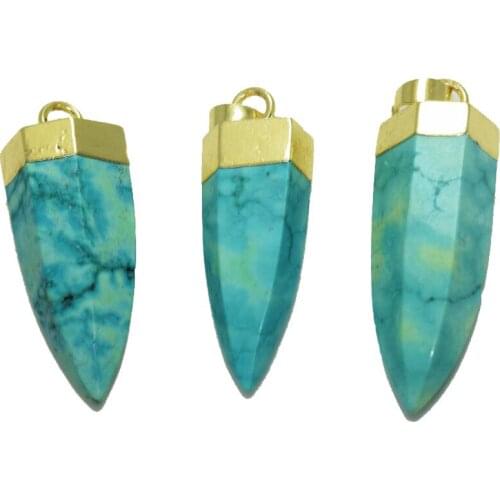 Green Turquoises Howlite Stone Pendant for women jewelry making Gold Crown Gem pendulum Stripe Huge Big point healing as gifts