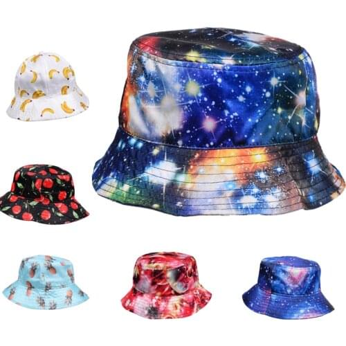 Womens New Fashion 3D Printed Bucket-Hat Adult Seasons Outdoor Travel Casual Polyester Sunhat Tie-dyed All-match Fisherman Hat
