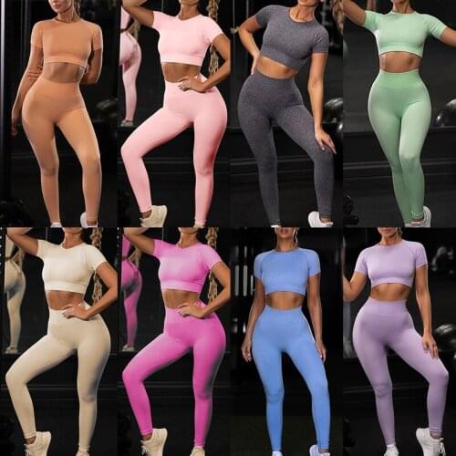 2PCS Seamless Leggings Women Yoga Set Gym Fitness Sportswear Summer Clothes Womens Tracksuit Workout Set Outfit Sport Suits