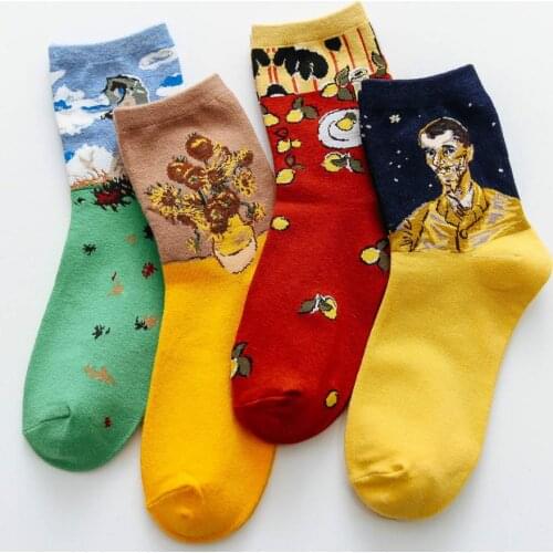 Women Socks Art Painting Flower President Cotton Adult Casual Crew Socks Creative Autumn Winter Happy Socks Funny Socks
