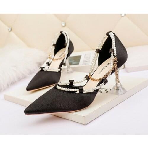 New Sexy Pointed Pumps High Heels Beaded Womens Sandals with Stiletto Heels Shoes Zapatos Mujer Ladies Dress Shoes