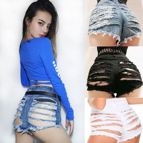 2021 Jazz Dance Costumes New Summer Nightclub Women Sexy High Waist Hole Denim Shorts Hot Pants Womens Dance Costume DT1384