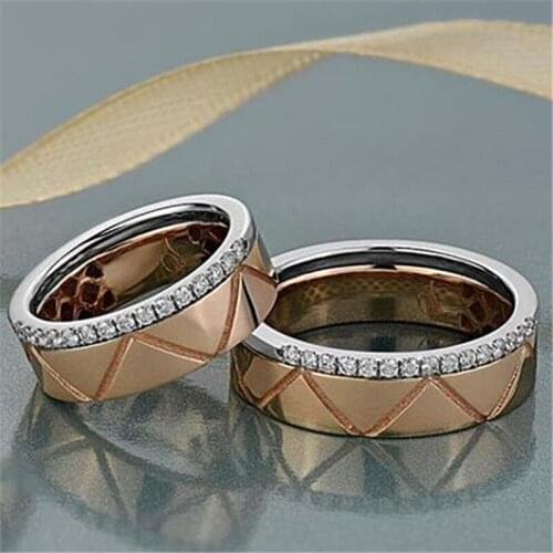 Hot Sale Fashion Jewelry 925 Sterling Silver&Rose Gold Fill Separate Gold AAA Cubic Zircon Stripe Women Wedding Band Ring Gift