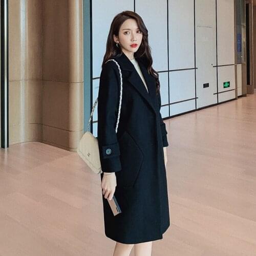 2021 autumn and winter Korean womens net red slim coat loose mid-length temperament woolen coat women