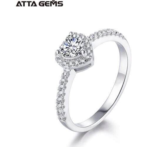 Romantic Wedding Heart Moissanite Ring Silver 925 Original 0.5 Carat D Color Brilliant Cut Moissanite Engagement Rings for Girls