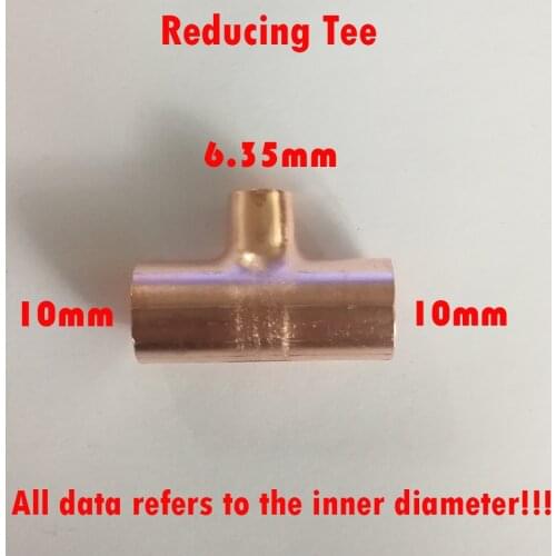 10mm*6.35mm Reducing Tee 3 ways red copper brass fitting refrigeration parts air condition fittings pipe fitting