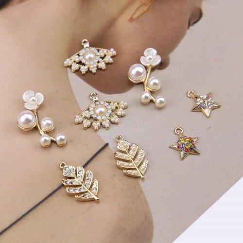 10pcs Korean Vintage pearl-encrusted Leaves Star Flower Pendant Statement Earrings For Women Material Diy Jewelry Accessories