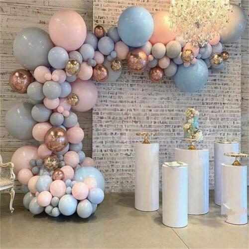 116pcs Macaron Pink Blue Gray Balloon Arch Garland Kit 4D Rose Gold Balloons For Baby Shower Wedding Birthday Party Decor