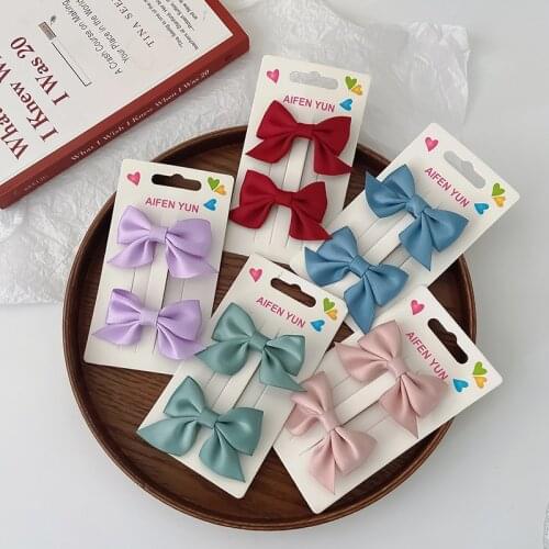 2/4Pcs Handmade Hair Bows Soft Hair Clip Girls Sweet Hairpin Princess Hairgrips Solid Color Kids Barrettes Gift Hair Accessories
