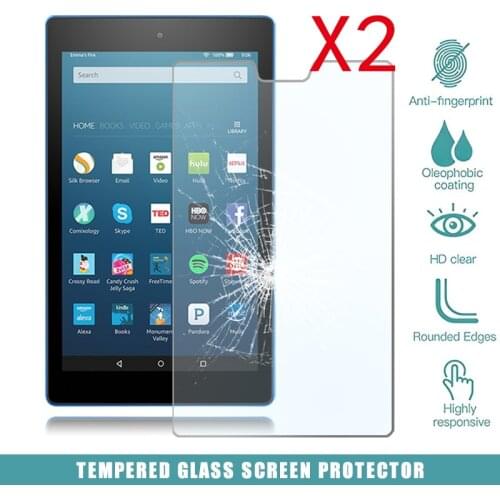 2Pcs Tablet Tempered Glass Screen Protector Cover for Amazon Fire HD 8 (2016) Alexa Anti-Scratch Explosion-Proof Tempered Film