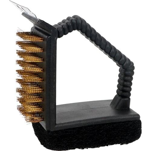 3 in 1 Corner Copper Wire Brush BBQ Cleaning Brush Barbecue Grill Cleaner Steel Wire Sponge Shovel BBQ Tool