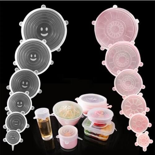 Venlohome 6Pcs Silicone Food Wrap Bowl Pot Cover Stretch Lids Reusable Food Packaging Cover Food Fresh-Keep Sealing Cap Vacuum