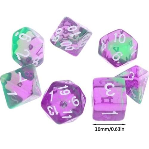 7pcs Transparent Sided Dice D4 D6 D8 D10 D12 D20 D&D RPG Poly Table Board Game Set