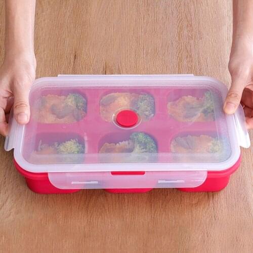 750/1000ML Silicone Lunch Box Food Storage Container 4/6 Cells Bento Box Portable Outdoors Camping Food Bowl For Dinnerware