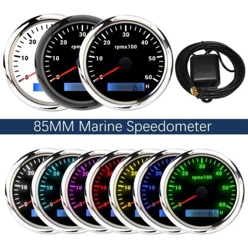 85MM Marine Speedometer 0-6000/RPM Speedometer 7-Color Backlight Digital Odometer For Yachts Boats