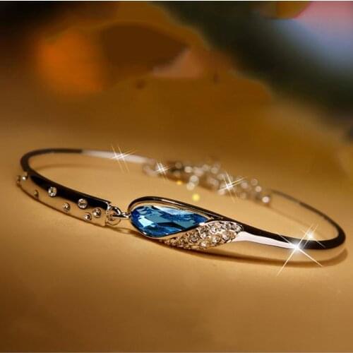 1 pc Fashion Bangle Bracelet Gift New Fashion Women Ocean Blue Crystal Rhinestone Fine Jewelry New