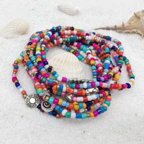 OMY simple seed beads metal bracelet for women girls fashion turtle shell couch heart beaded bracelets for beach jewelry
