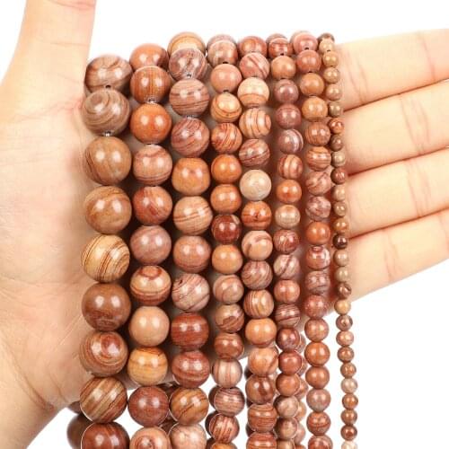 Natural Stone Beads Natural Yellow Line Stone Charm Round Loose Beads For Jewelry Making Needlework Bracelet DIY Strand 4-12 MM