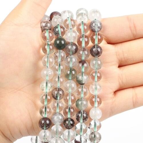 Natural Stone Beads Natural Green Ghost Charm Round Loose Beads for Jewelry Making Needlework Bracelet DIY Strand 4/6/8/10/12 MM