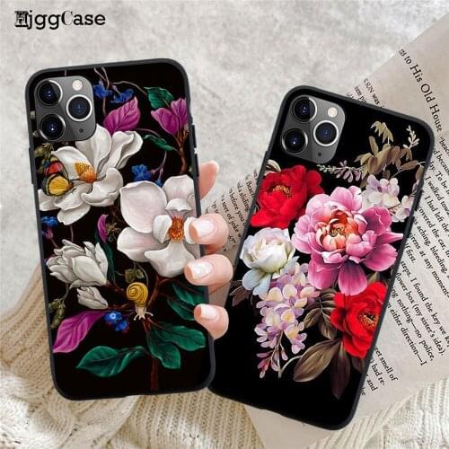 Fashion Flowers Phone Case For iPhone 11 12 Pro Max XR XS X 6S 7 8 Plus SE 2020 12mini Black Soft Silicone Cover