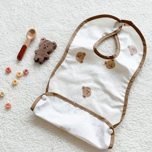 8397 Korean Babys Sleeve Less Protective Clothing Water-proof Baby Bibs Bear Printed Baby Wear